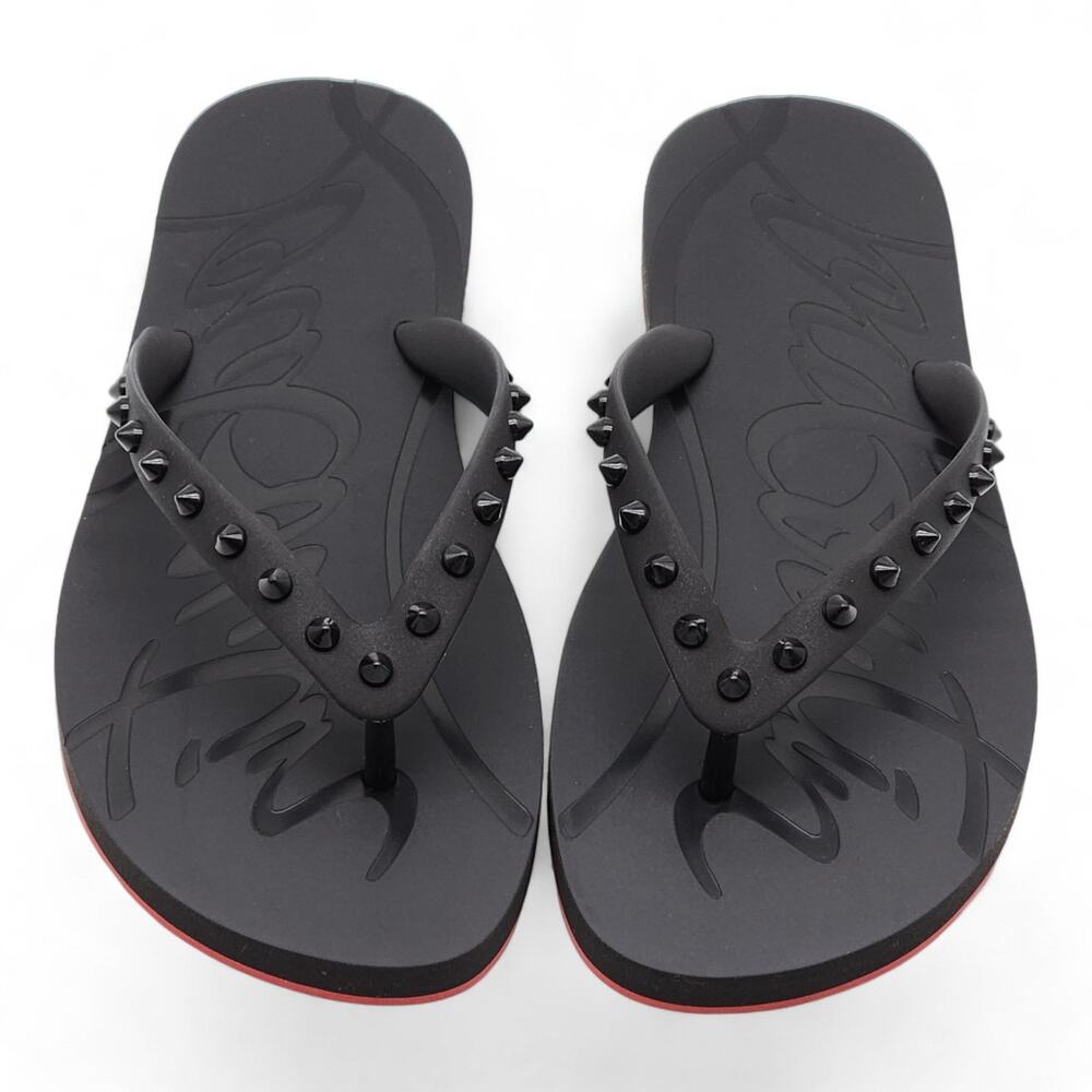 Christian Louboutin Loubi Flip Studded Flip Flops in Black - Picture 4 of 16